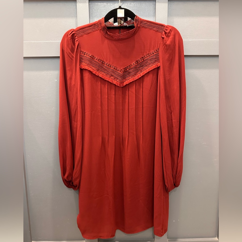 Ann Taylor Rich Red Lace Detail Dress